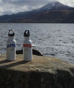 My new Captain and Stoker water bottles in an arty lochside shot!