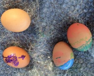 Hand decorated eggs for rolling - or launching as it turned out!