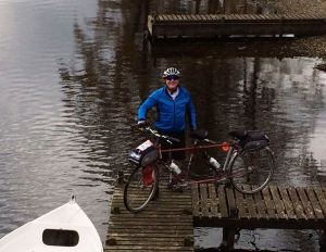 The "old git" and me precariously balanced on a slippy jetty on the loch.
